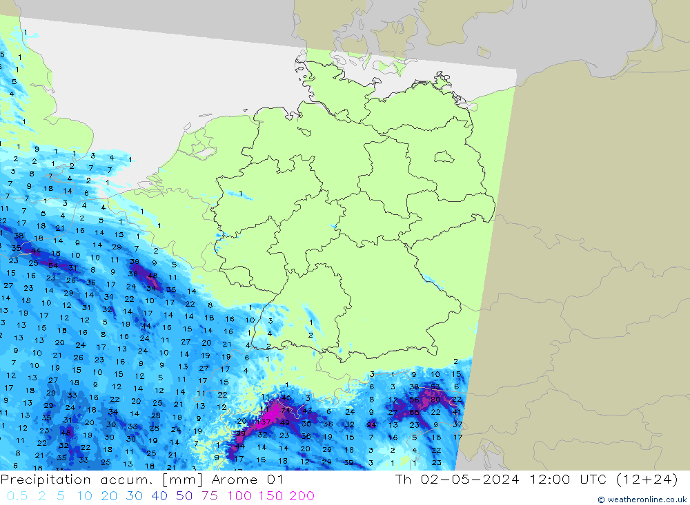 Toplam Yağış Arome 01 Per 02.05.2024 12 UTC