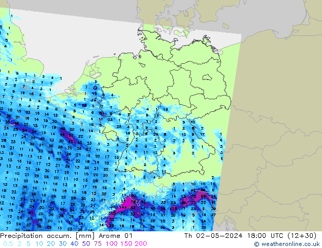 Nied. akkumuliert Arome 01 Do 02.05.2024 18 UTC