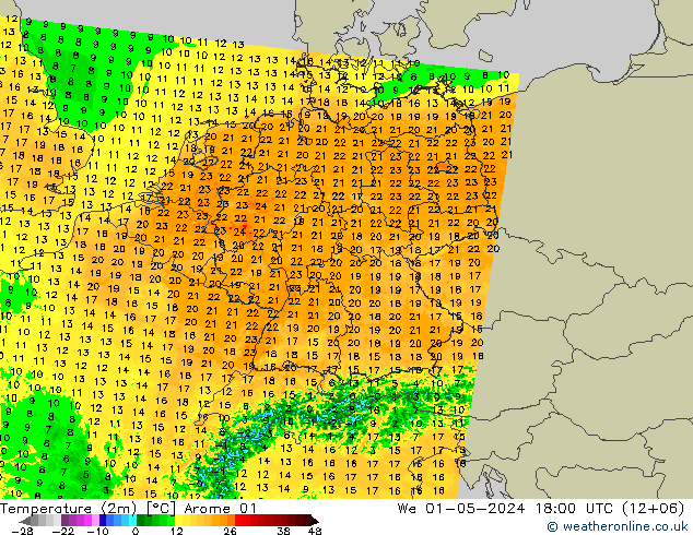 Temperature (2m) Arome 01 We 01.05.2024 18 UTC