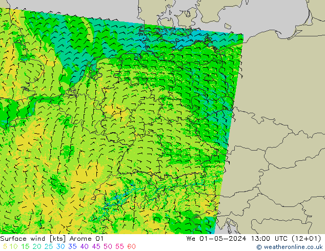 Surface wind Arome 01 We 01.05.2024 13 UTC