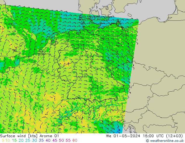 Wind 10 m Arome 01 wo 01.05.2024 15 UTC