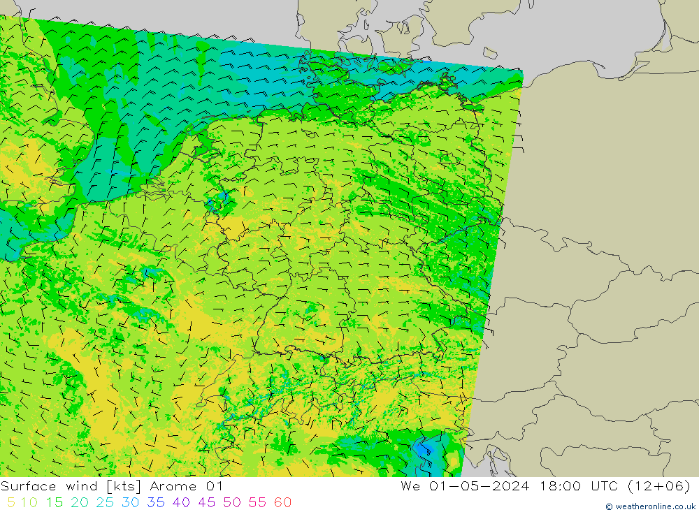 Vento 10 m Arome 01 mer 01.05.2024 18 UTC