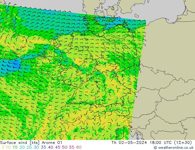 ветер 10 m Arome 01 чт 02.05.2024 18 UTC