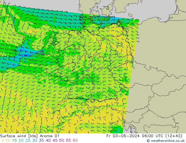 Wind 10 m Arome 01 vr 03.05.2024 06 UTC