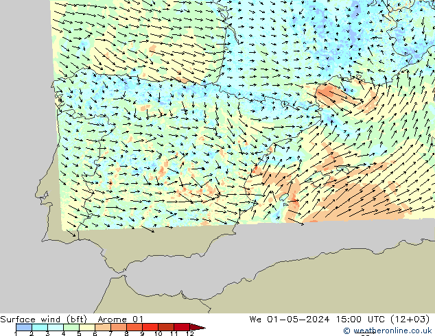 Surface wind (bft) Arome 01 We 01.05.2024 15 UTC
