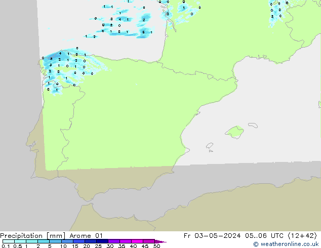 Srážky Arome 01 Pá 03.05.2024 06 UTC