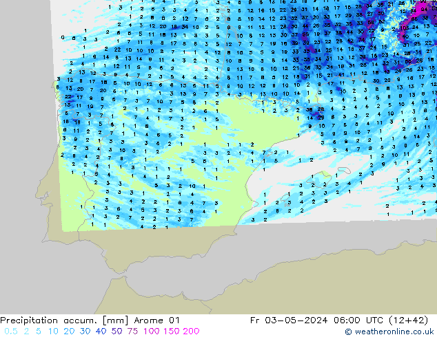 Precipitation accum. Arome 01 Sex 03.05.2024 06 UTC