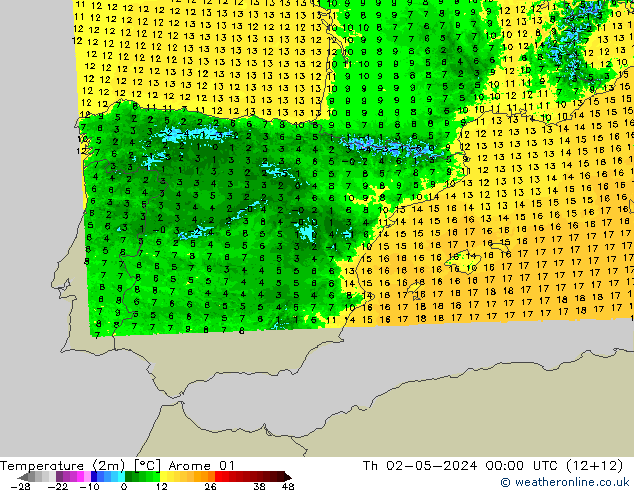 Temperature (2m) Arome 01 Th 02.05.2024 00 UTC