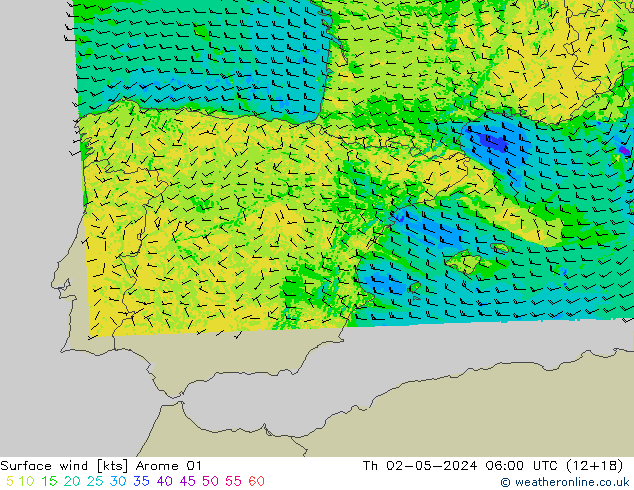 Wind 10 m Arome 01 do 02.05.2024 06 UTC