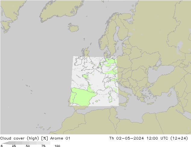 Bewolking (Hoog) Arome 01 do 02.05.2024 12 UTC