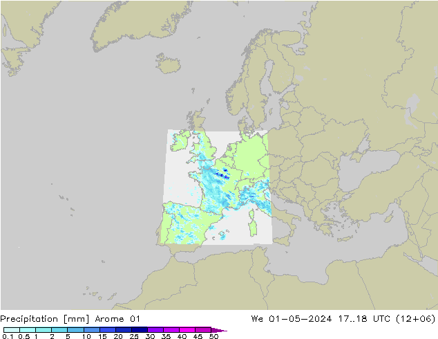 Srážky Arome 01 St 01.05.2024 18 UTC