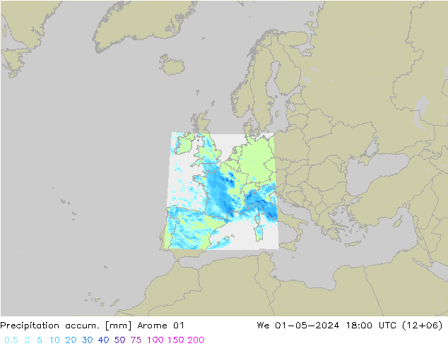 Totale neerslag Arome 01 wo 01.05.2024 18 UTC