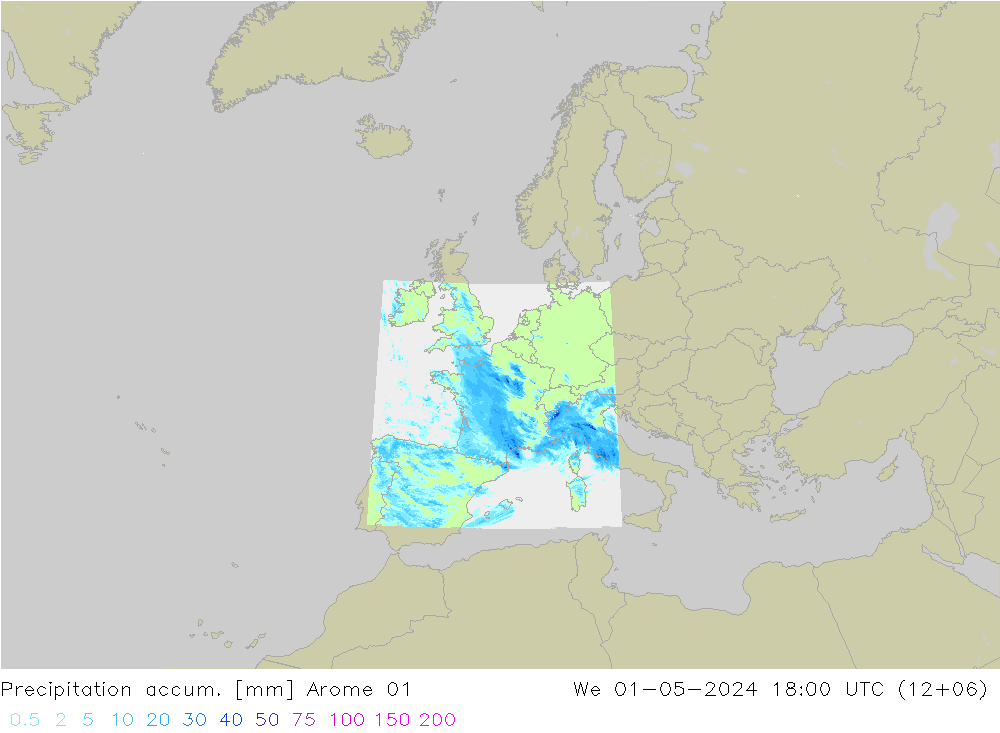 Precipitation accum. Arome 01  01.05.2024 18 UTC