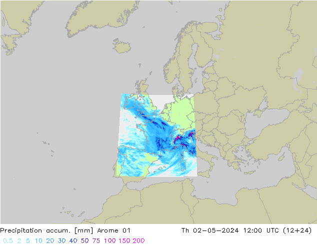 Precipitation accum. Arome 01  02.05.2024 12 UTC