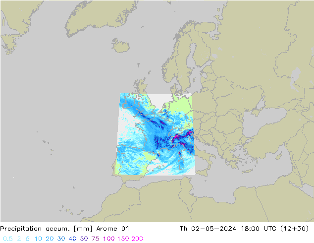 Precipitación acum. Arome 01 jue 02.05.2024 18 UTC