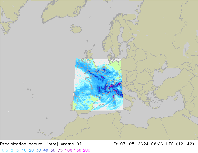 Nied. akkumuliert Arome 01 Fr 03.05.2024 06 UTC