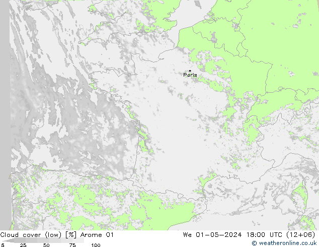 Wolken (tief) Arome 01 Mi 01.05.2024 18 UTC