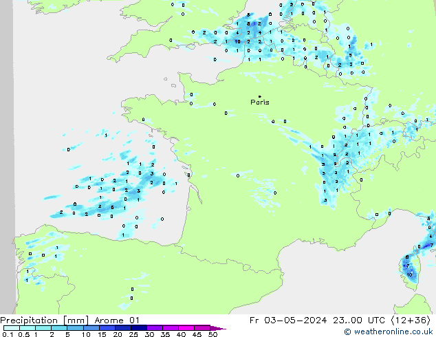 Srážky Arome 01 Pá 03.05.2024 00 UTC