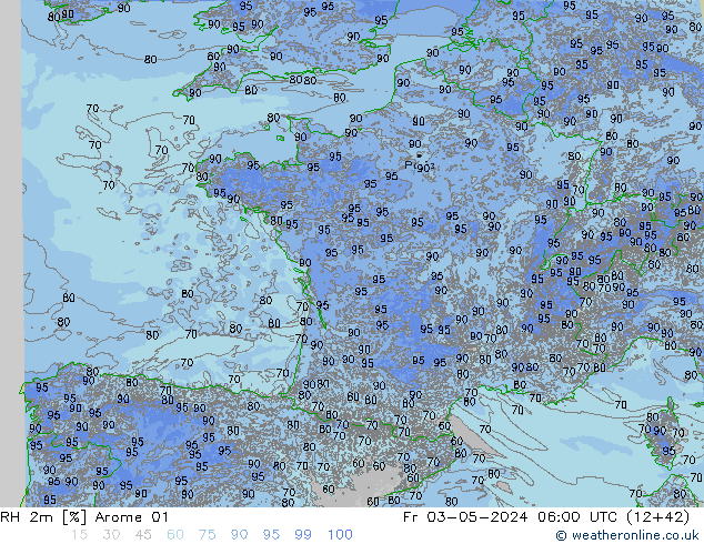 RH 2m Arome 01 Fr 03.05.2024 06 UTC