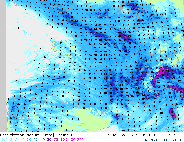 Precipitation accum. Arome 01 пт 03.05.2024 06 UTC