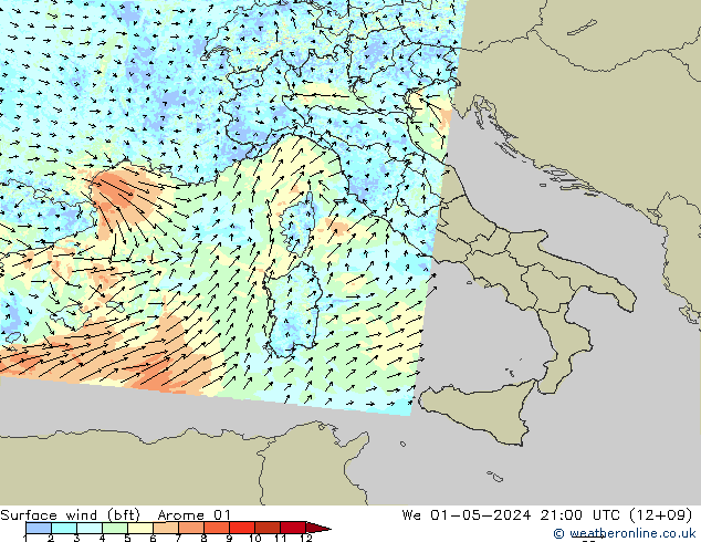 Bodenwind (bft) Arome 01 Mi 01.05.2024 21 UTC