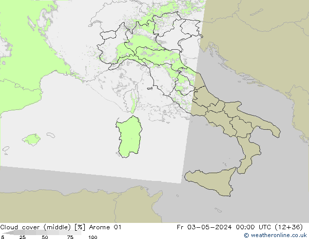 Cloud cover (middle) Arome 01 Fr 03.05.2024 00 UTC