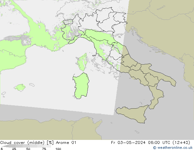 Cloud cover (middle) Arome 01 Fr 03.05.2024 06 UTC