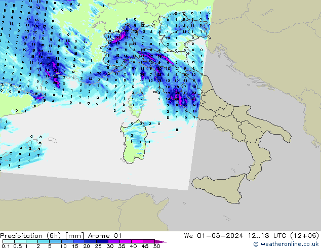 Yağış (6h) Arome 01 Çar 01.05.2024 18 UTC