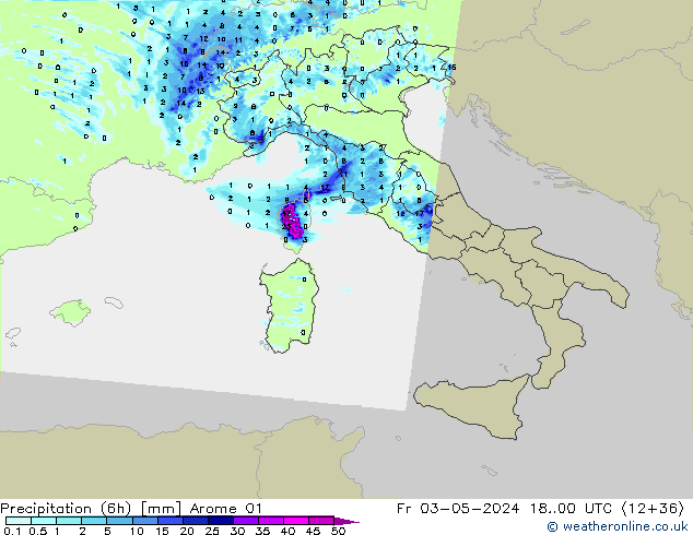 Yağış (6h) Arome 01 Cu 03.05.2024 00 UTC