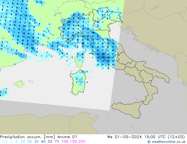 Toplam Yağış Arome 01 Çar 01.05.2024 15 UTC