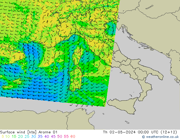 Vent 10 m Arome 01 jeu 02.05.2024 00 UTC