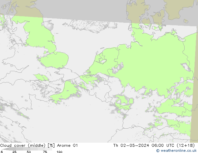 Cloud cover (middle) Arome 01 Th 02.05.2024 06 UTC