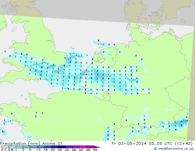 Precipitation Arome 01 Fr 03.05.2024 06 UTC