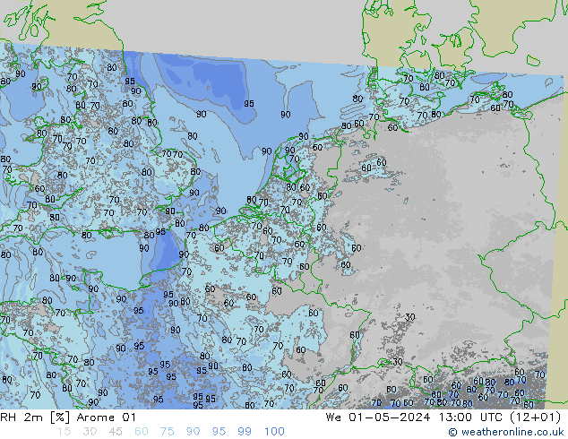 RH 2m Arome 01 mer 01.05.2024 13 UTC