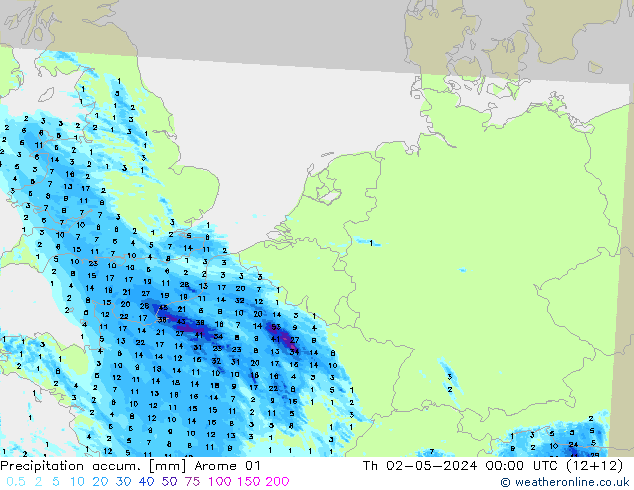 Precipitation accum. Arome 01 чт 02.05.2024 00 UTC