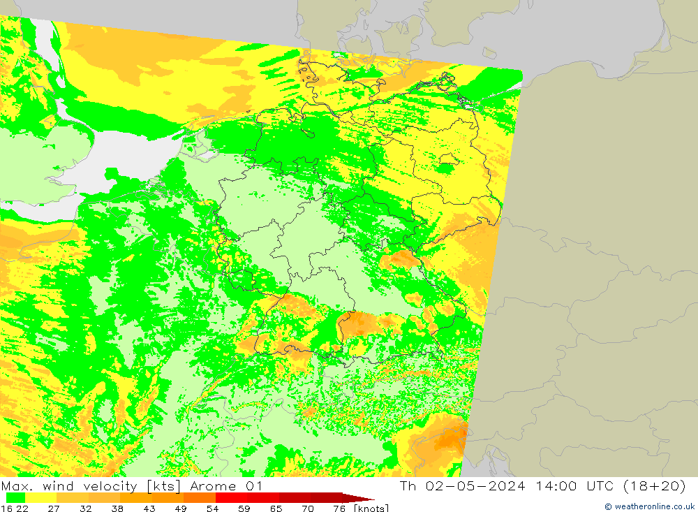 Maks. Rüzgar Hızı Arome 01 Per 02.05.2024 14 UTC