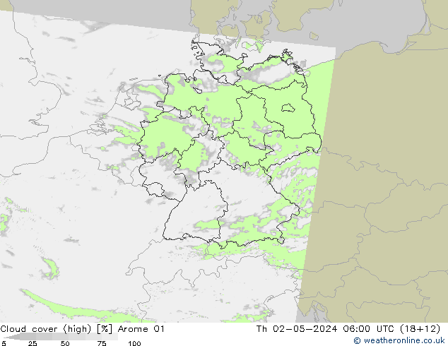 Bewolking (Hoog) Arome 01 do 02.05.2024 06 UTC