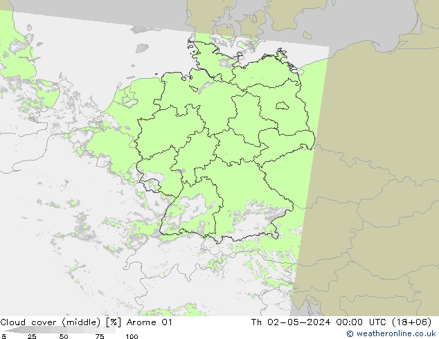 Bewolking (Middelb.) Arome 01 do 02.05.2024 00 UTC