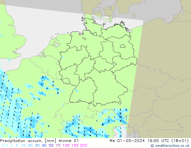 Nied. akkumuliert Arome 01 Mi 01.05.2024 19 UTC