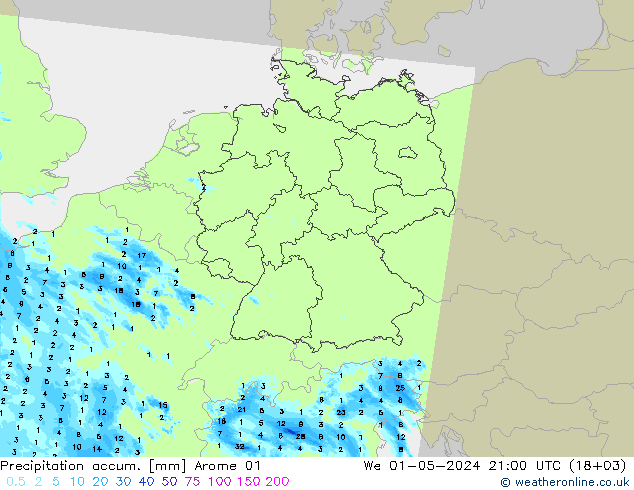 Precipitation accum. Arome 01 St 01.05.2024 21 UTC