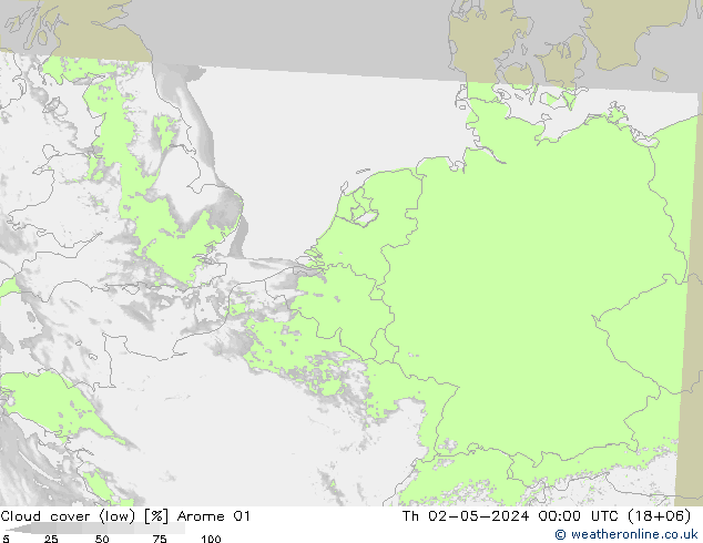 Cloud cover (low) Arome 01 Th 02.05.2024 00 UTC