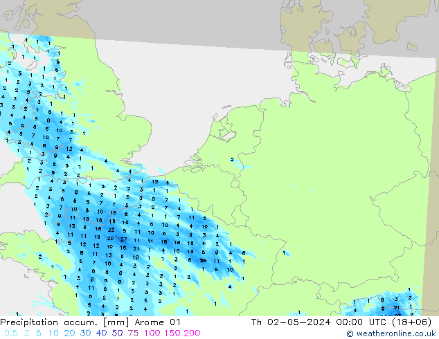 Precipitation accum. Arome 01  02.05.2024 00 UTC