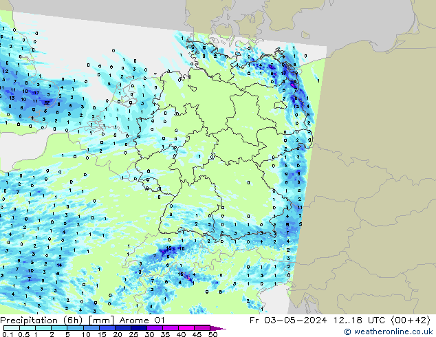 Precipitação (6h) Arome 01 Sex 03.05.2024 18 UTC