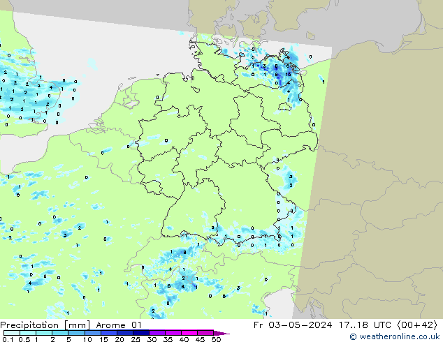 Srážky Arome 01 Pá 03.05.2024 18 UTC