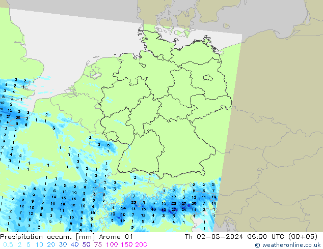 Precipitación acum. Arome 01 jue 02.05.2024 06 UTC