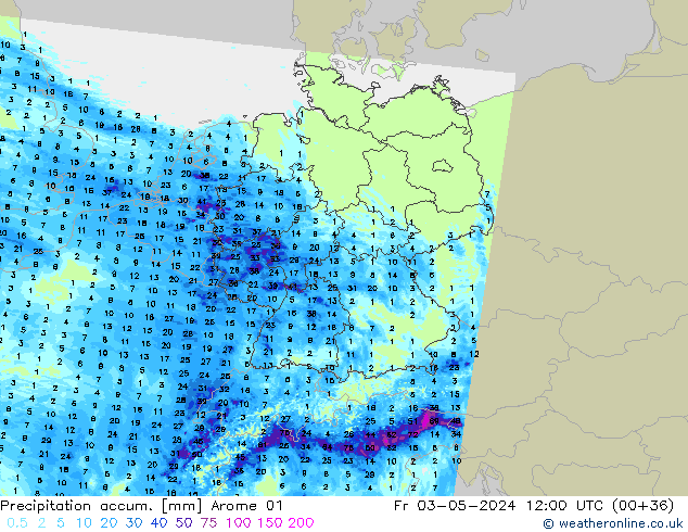 Precipitation accum. Arome 01 ven 03.05.2024 12 UTC