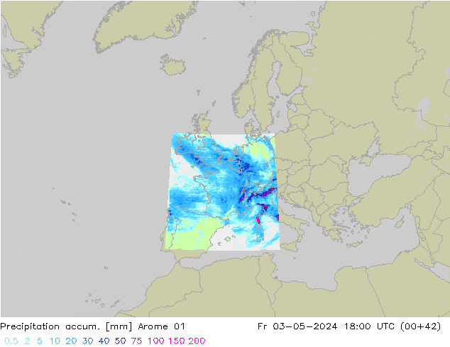 Nied. akkumuliert Arome 01 Fr 03.05.2024 18 UTC