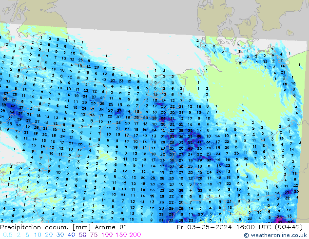 Precipitation accum. Arome 01  03.05.2024 18 UTC