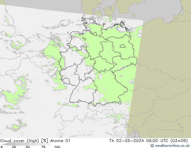 Nubes altas Arome 01 jue 02.05.2024 09 UTC