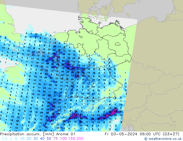 Toplam Yağış Arome 01 Cu 03.05.2024 06 UTC